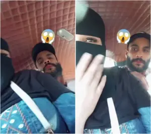 منقبة مربربة لازق فيها يتحرش بطيزها